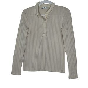 MNG by Mango Blouse Long Sleeve ‎ Size Medium Women's Cream